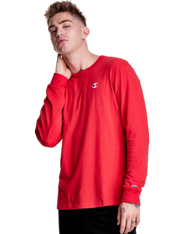 Champion Mens T-Shirt NZ - Long-Sleeve Lightweight C Logo Red ( 5976-VXTOS )